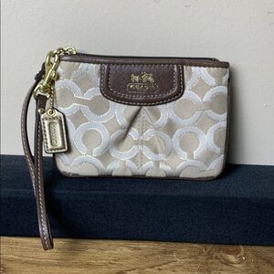 Coach Wristlet Beige Brown Gold C Accents